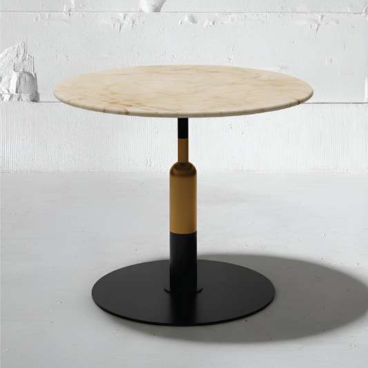 Robust Bistro table with Crema Persian marble top and golden Apollo base, elegant design for restaurants and hotels.