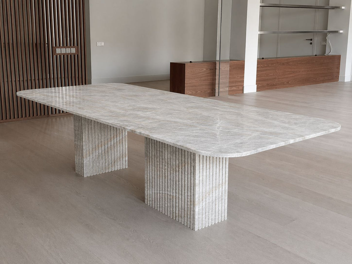 Solidum Dining Table in Taj Mahal Quartzite
