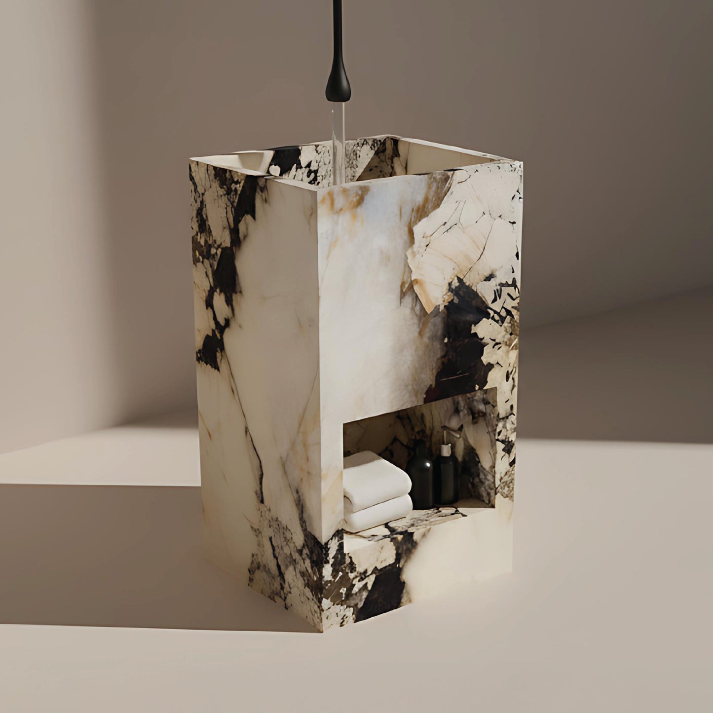 Lavabo Totem Áureo en Cuarcita Patagonia con nicho frontal