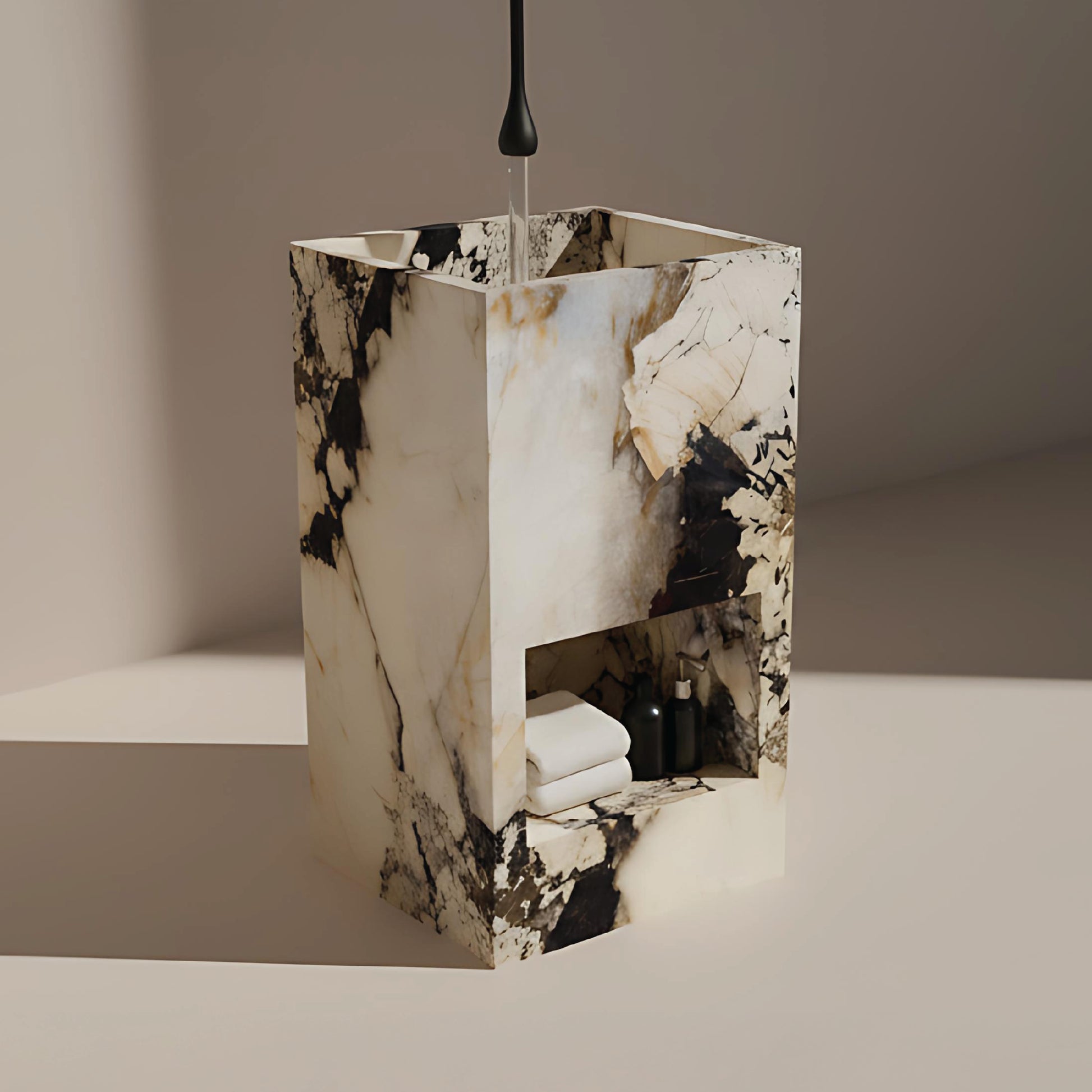 Lavabo Totem Áureo en Cuarcita Patagonia con nicho frontal