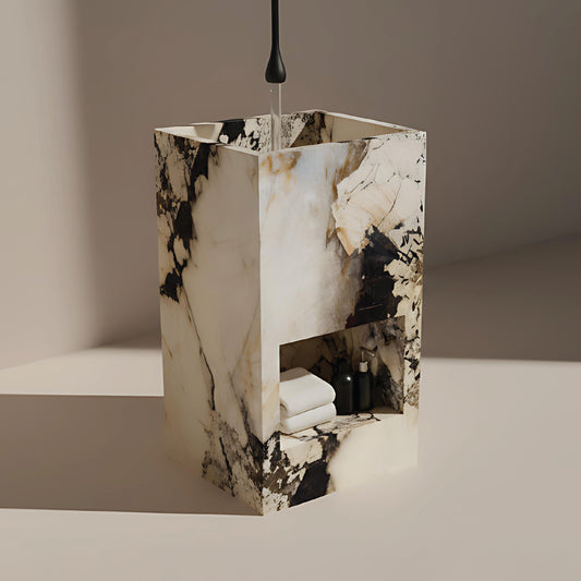 Lavabo Totem Áureo en Cuarcita Patagonia con nicho frontal