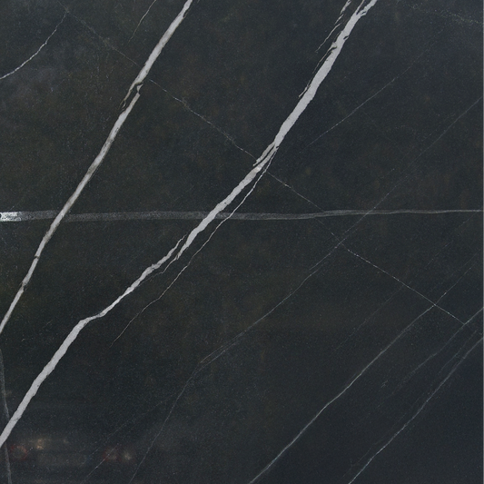 Lavabo Totem Seren en Cuarcita Negra Zebra con agujero para grifo, lavabo esbelto de piedra natural pulida.