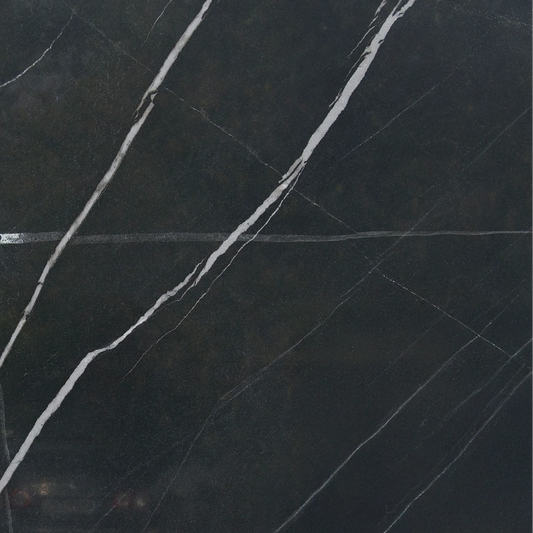 Totem Serene washbasin in Black Zebra Quartzite with tap hole, slim polished natural stone washbasin.