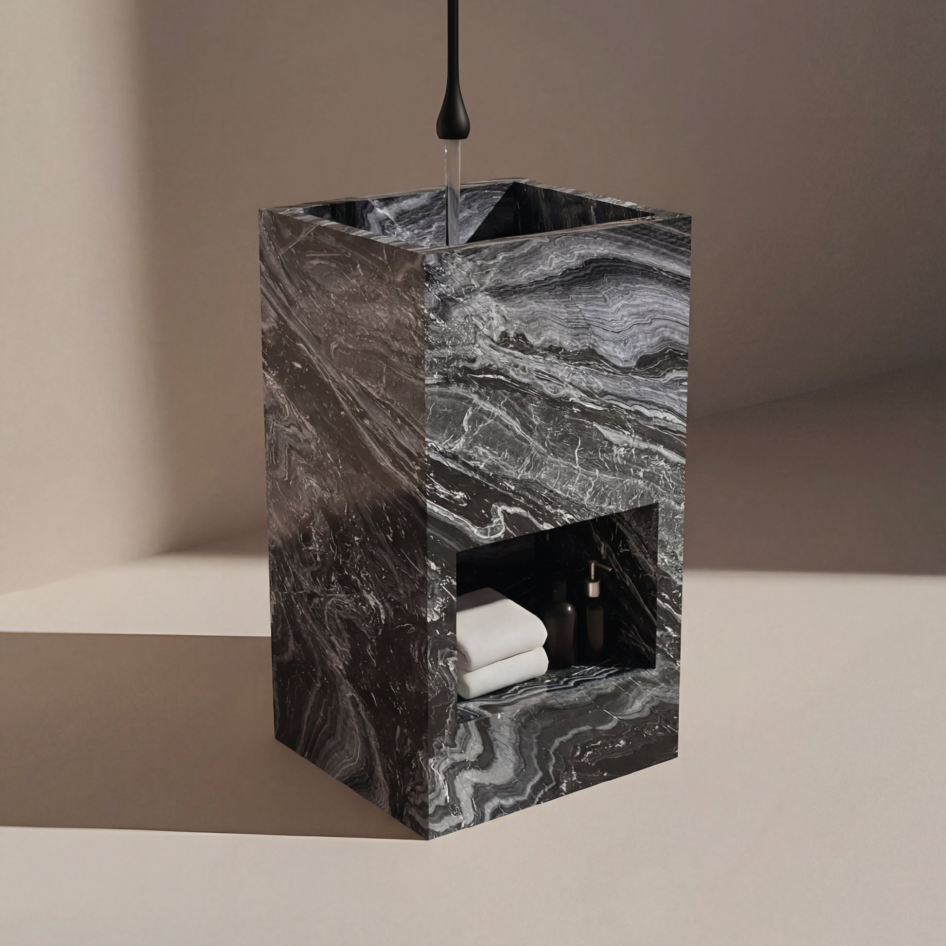 Lavabo Totem Áureo en Mármol Iris conocido "AliGudarzi" con nicho frontal