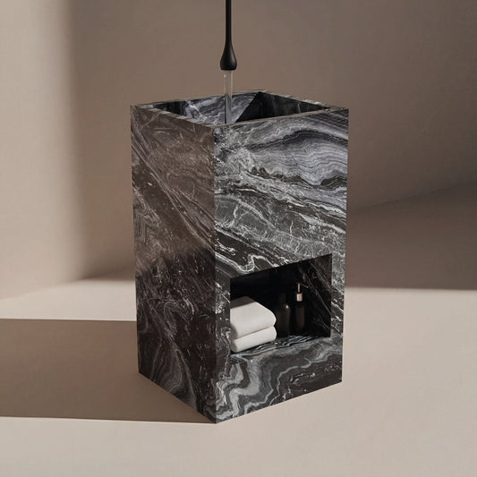 Lavabo Totem Áureo en Mármol Iris conocido "AliGudarzi" con nicho frontal