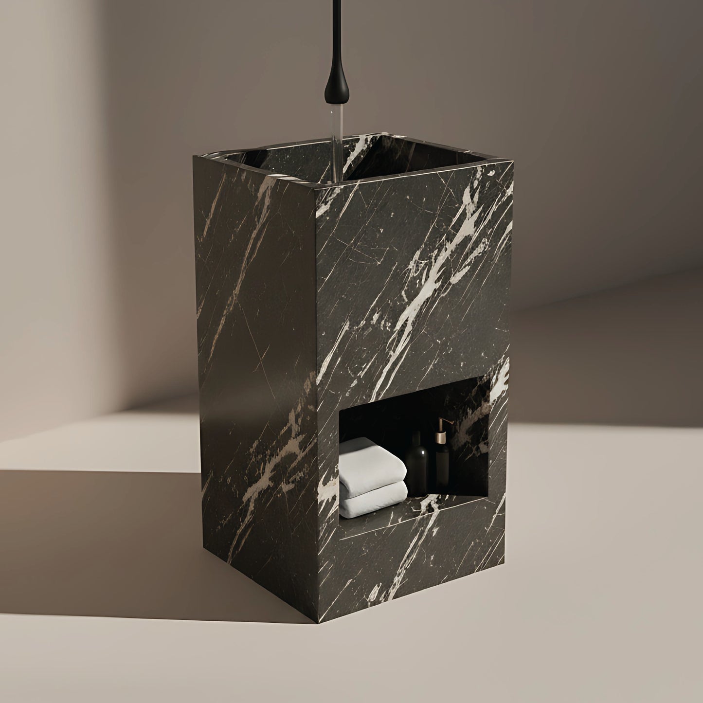 Lavabo Totem Áureo en Cuarcita Belvedere Luxurious con nicho frontal