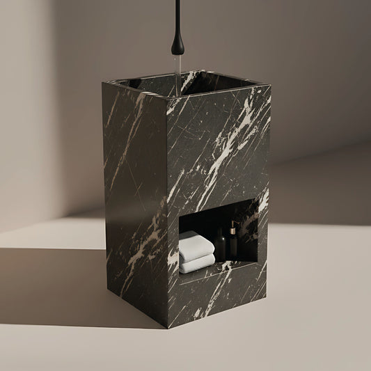 Lavabo Totem Áureo en Cuarcita Belvedere Luxurious con nicho frontal