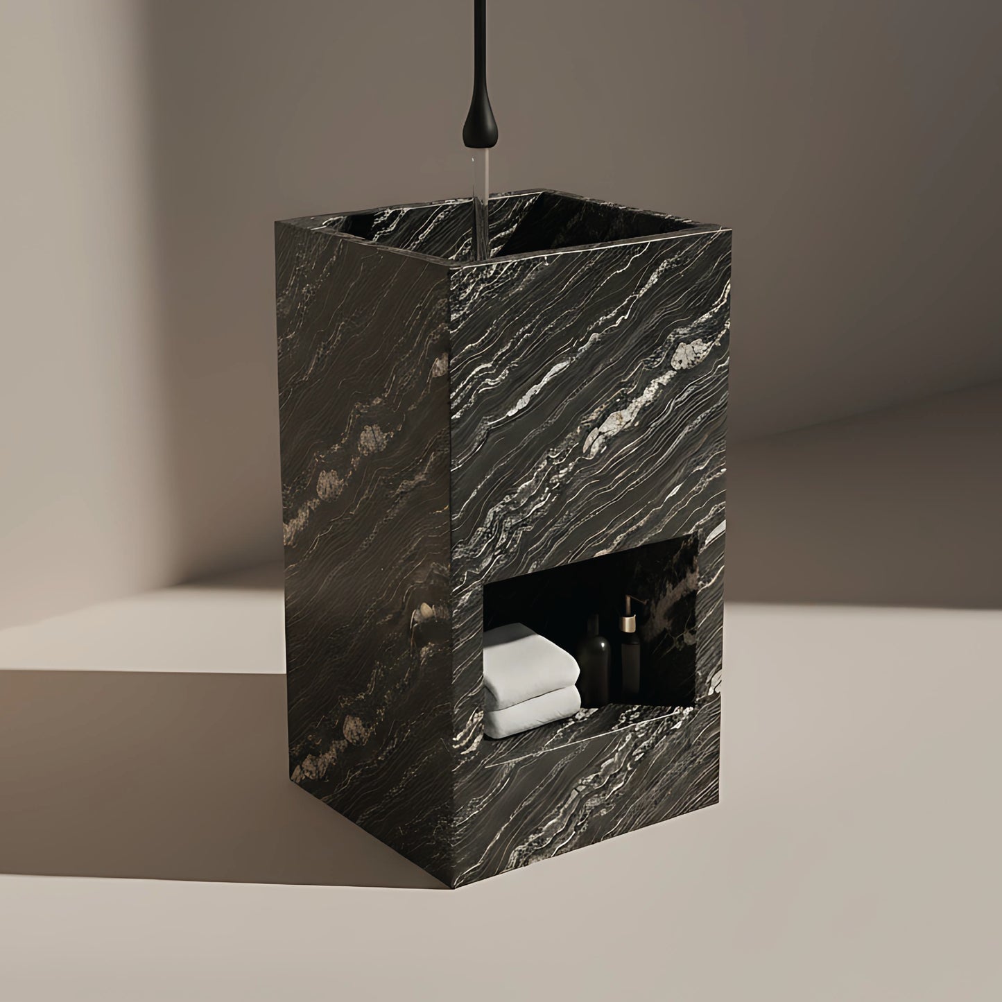 Lavabo Totem Áureo en Cuarcita Belvedere Tropical Storm con nicho frontal