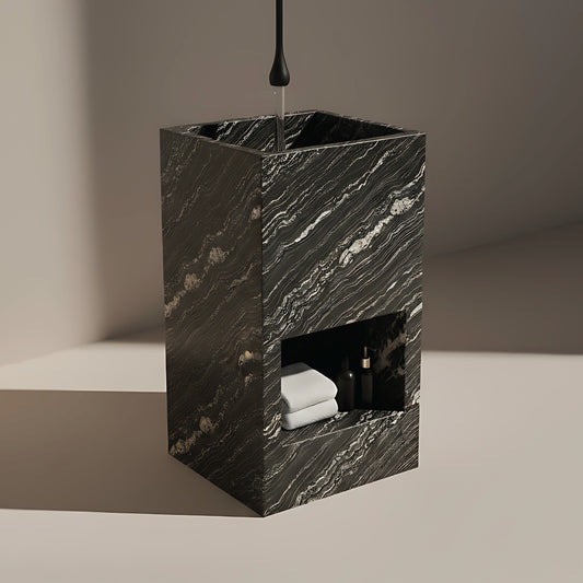 Lavabo Totem Áureo en Cuarcita Belvedere Tropical Storm con nicho frontal