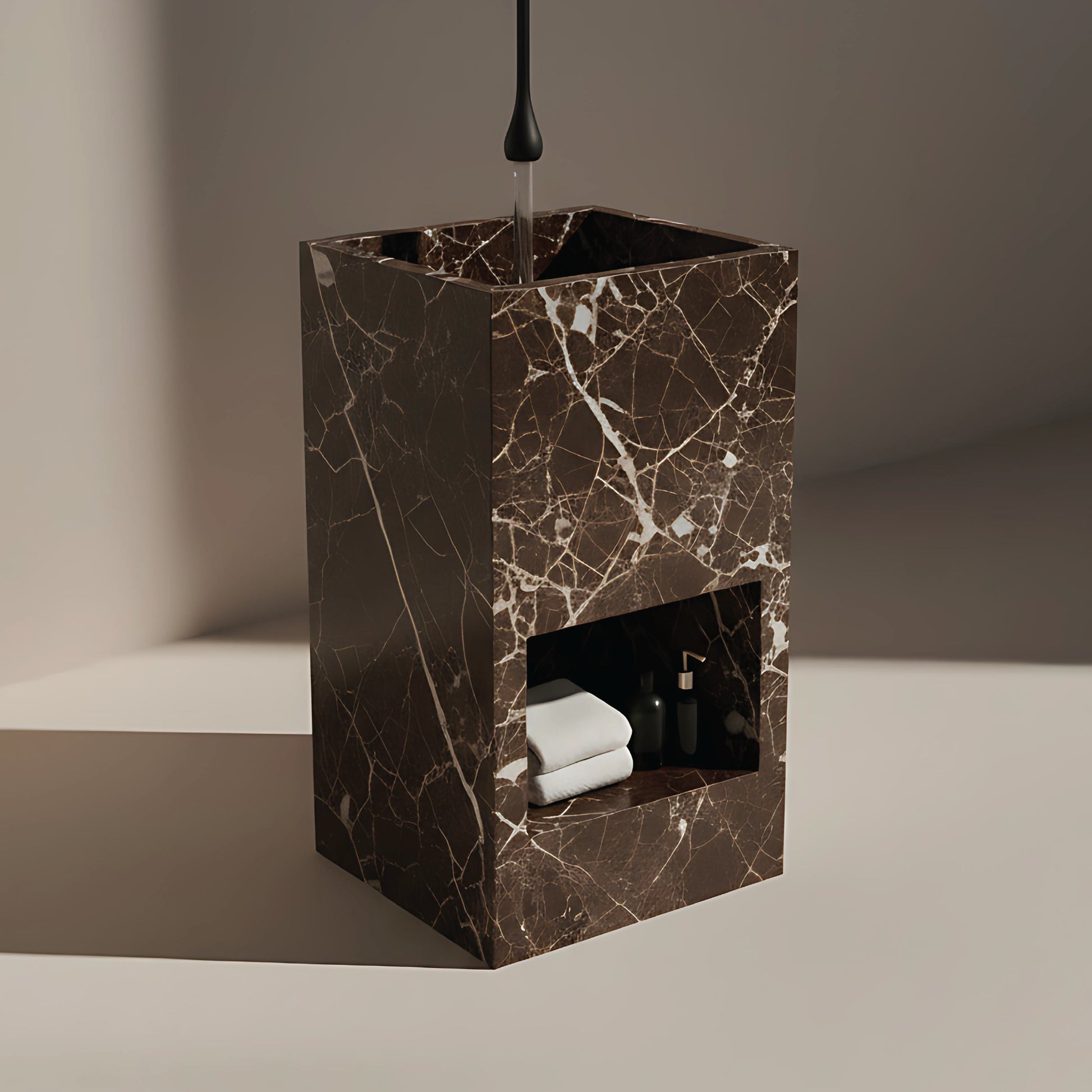 Lavabo Totem Áureo en Mármol Emperador con nicho frontal