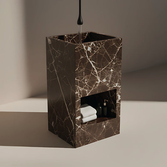 Lavabo Totem Áureo en Mármol Emperador con nicho frontal