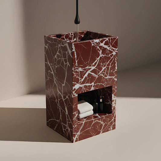 Lavabo Totem Áureo en Mármol Rosso Levanto con nicho frontal
