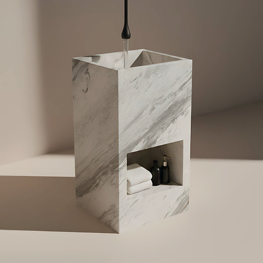Lavabo Totem Áureo en Mármol Volakas con nicho frontal