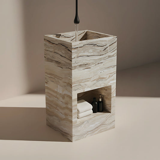 Lavabo Totem Áureo en Ónix Avorio con nicho frontal