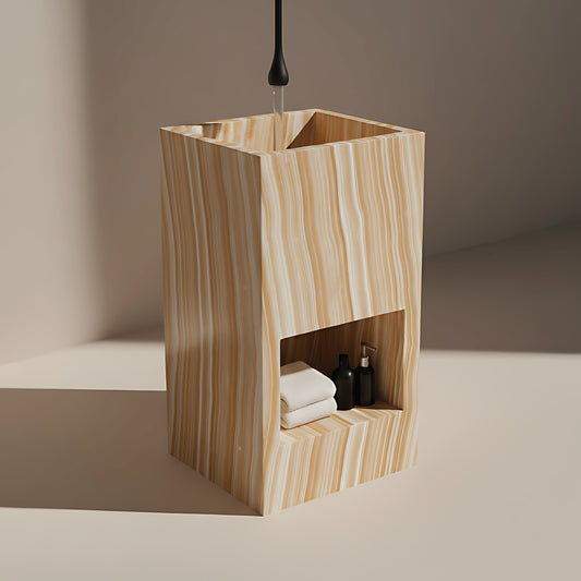 Lavabo Totem Áureo en Ónix Dorado con nicho frontal