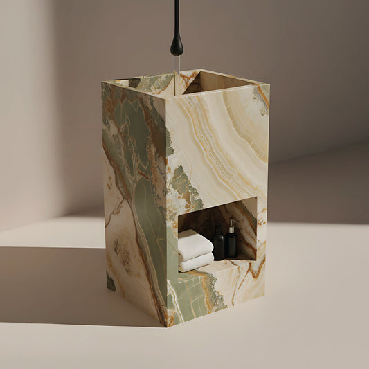 Lavabo Totem Áureo en Ónix Verde con nicho frontal