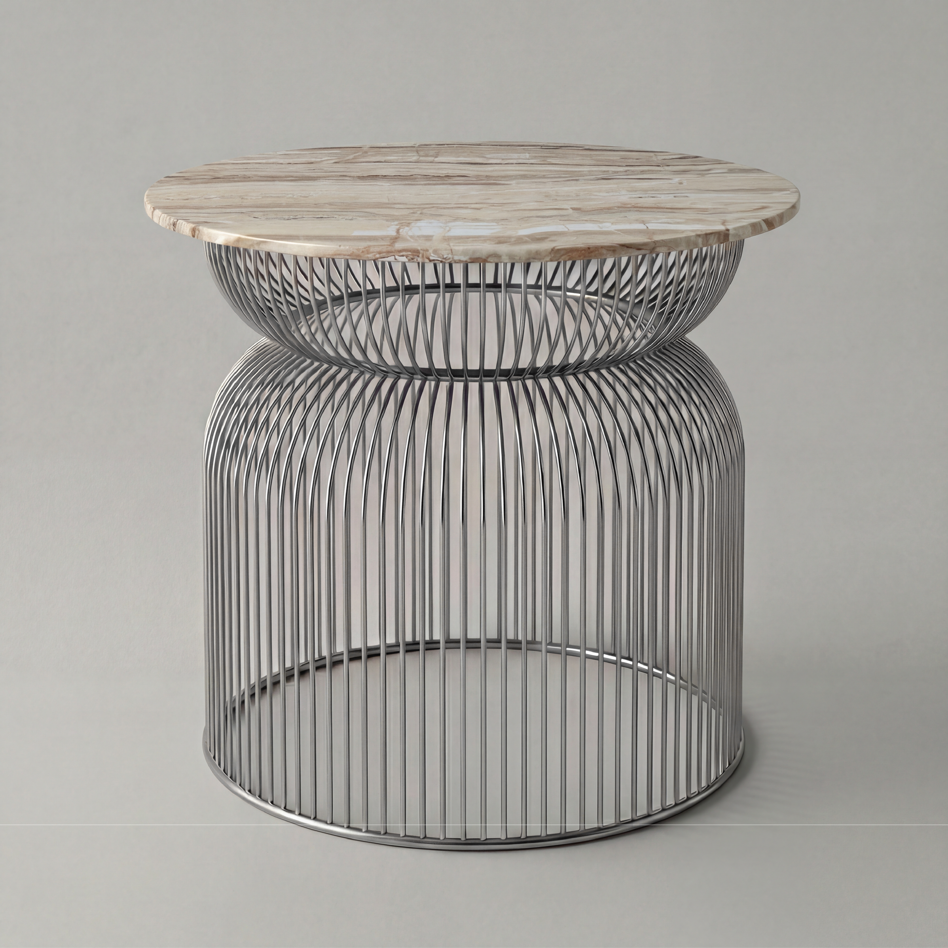 Mesa auxiliar Abcheck en ónix avorio striato con vetas lineales y estética escultórica
