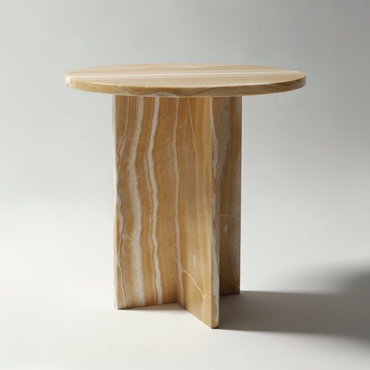 Mesa auxiliar CHIC en ónix Dorado, mesa de piedra natural dorada con brillo pulido.