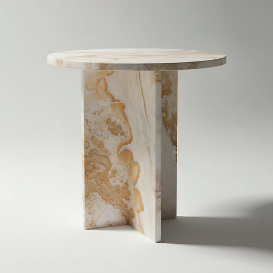 Mesa auxiliar CHIC en ónix Mango Ivory, side table de piedra natural, diseño cúbico pulido.