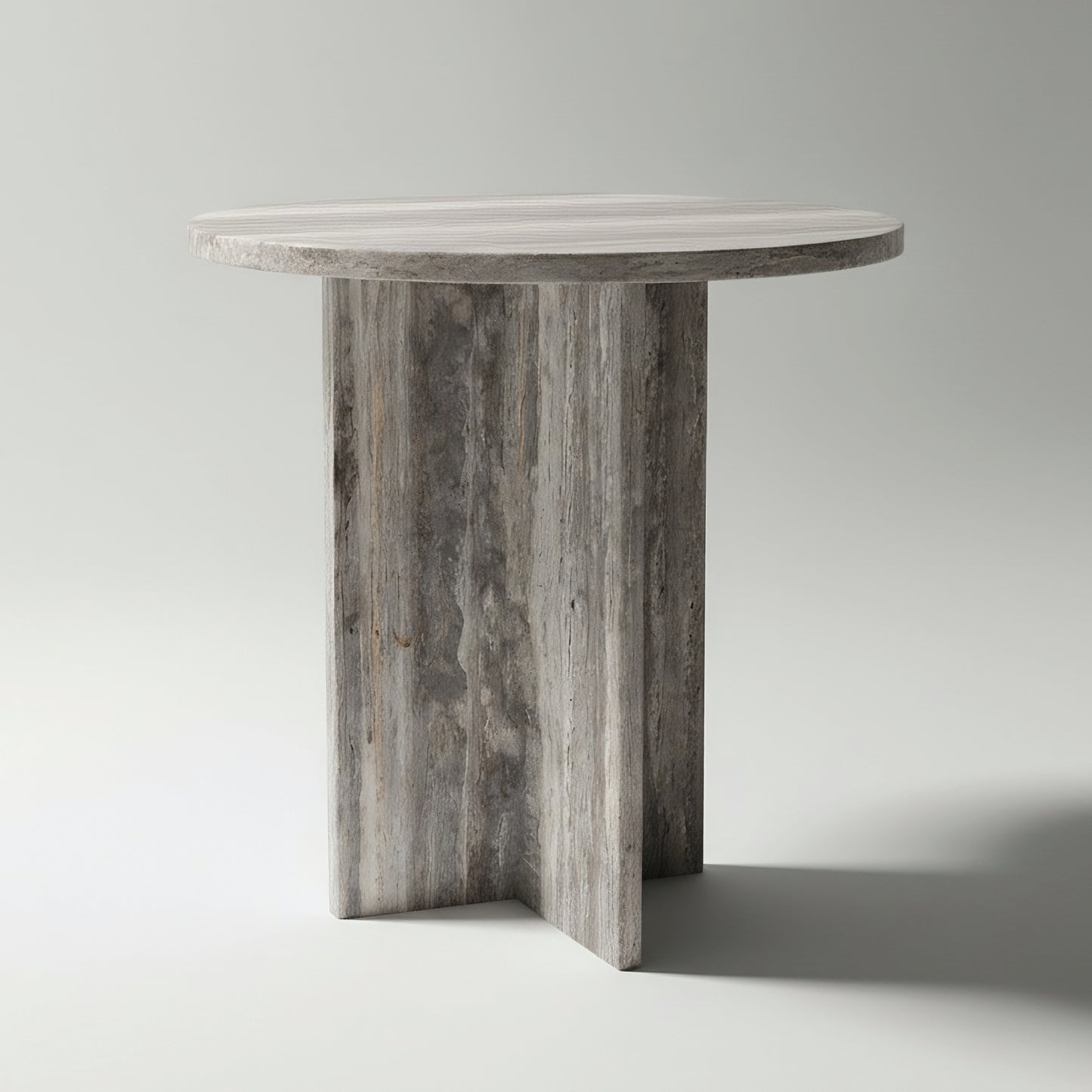 Mesa auxiliar CHIC en travertino Plata, mesa de travertino pulido, diseño moderno.