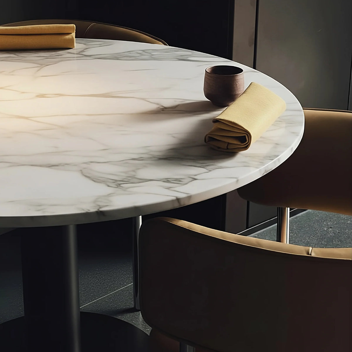 Robust Round Bistro Table in Aramis White Marble | Apollo Base