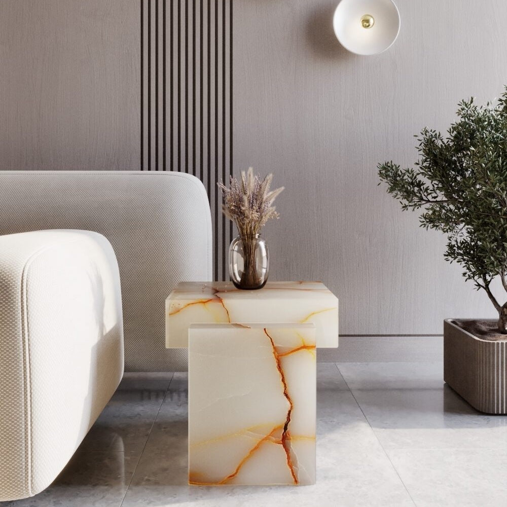Alma Side Table in White Onyx