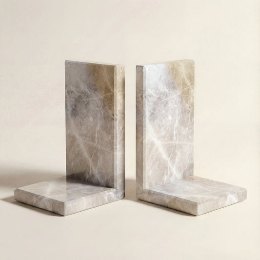 Sujetalibros de mármol Silk Road natural en set de 2 para estanterías elegantes